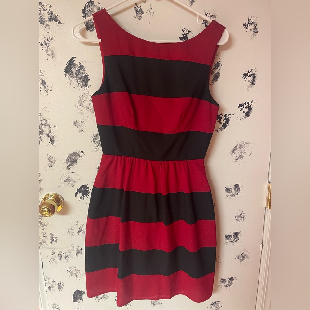 B Darlin Red and Black Striped Mini Dress